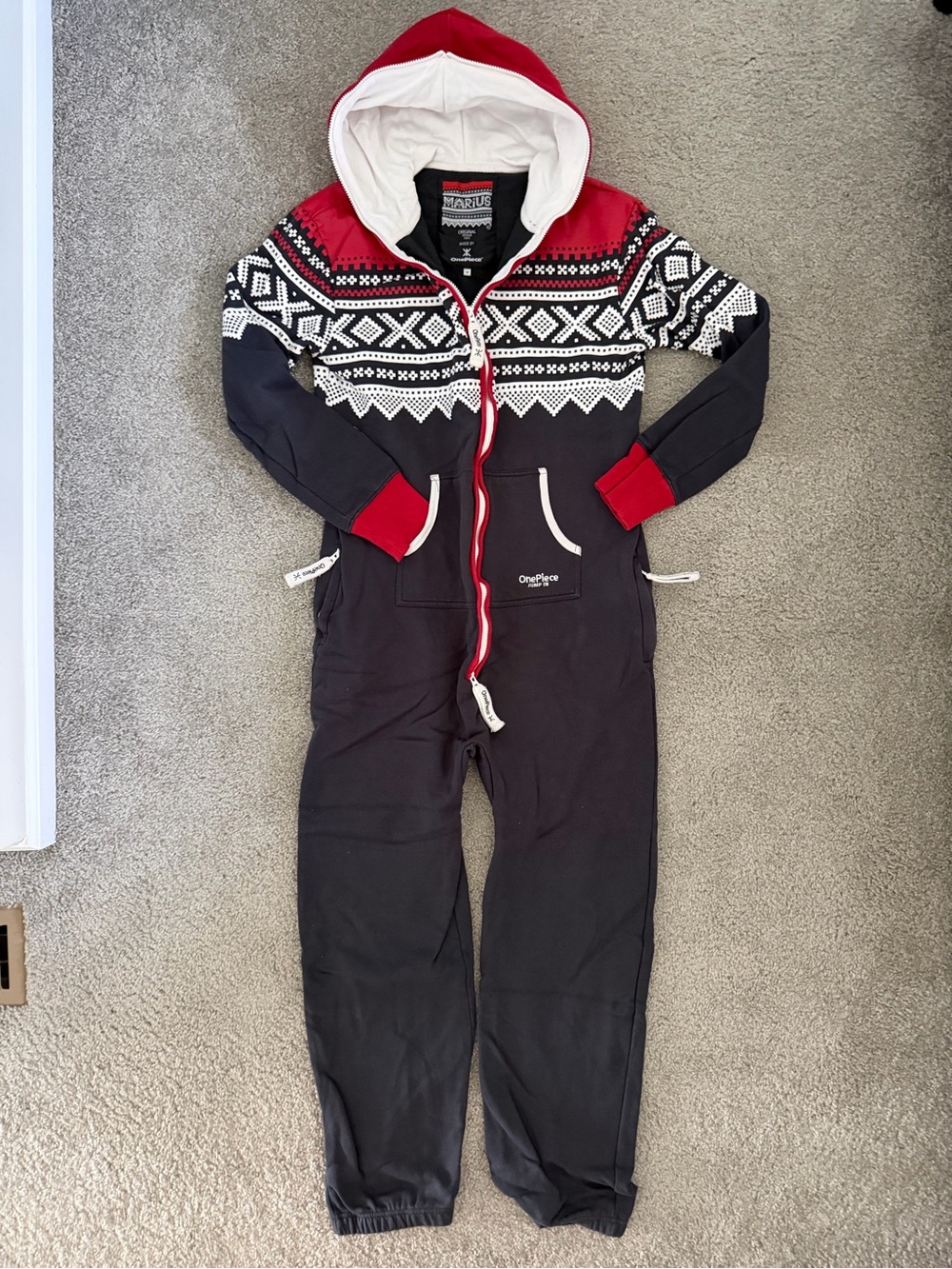 OnePiece Black & Red Fair Isle Hooded Jumpsuit